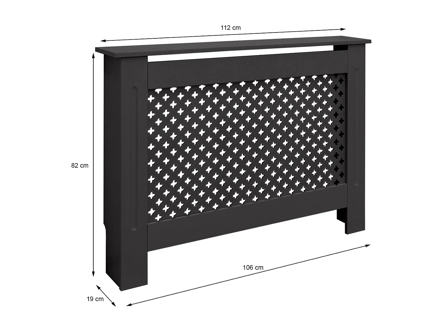 ECD Germany Copritermosifone in legno MDF nero 112x19x82 cm con motivo a nido d'ape piano d'appoggio copertura protettiva per radiatore