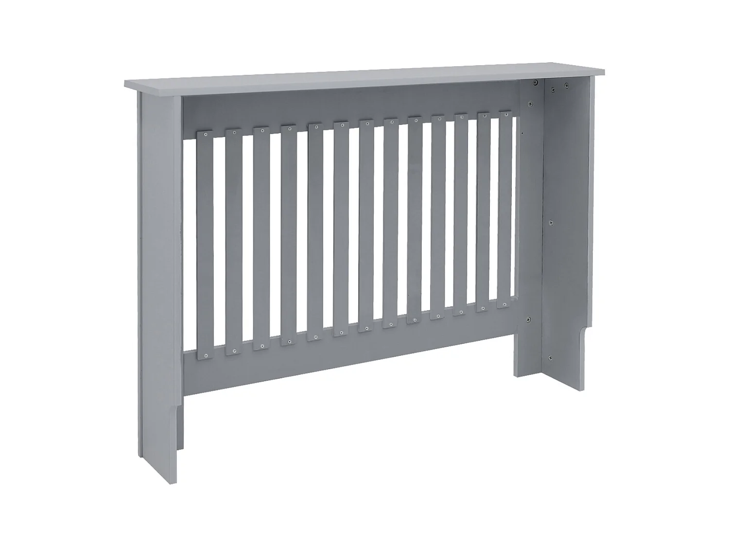 Cache-radiateur 112x19x82 cm gris à lattes verticales avec une surface d'étagère habillage robuste en bois MDF matériel de montage mural inclus