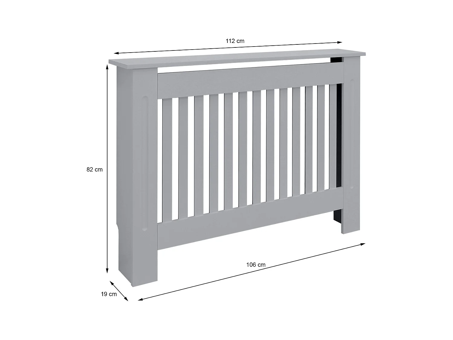 Cache-radiateur 112x19x82 cm gris à lattes verticales avec une surface d'étagère habillage robuste en bois MDF matériel de montage mural inclus