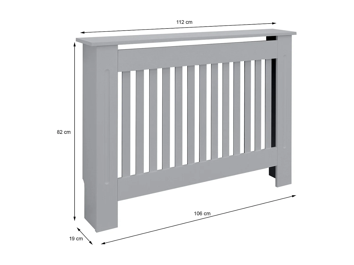 ECD Germany Copritermosifone in legno MDF laccato grigio 112x19x82 cm stile rustico con piano d'appoggio copertura protettiva per radiatore