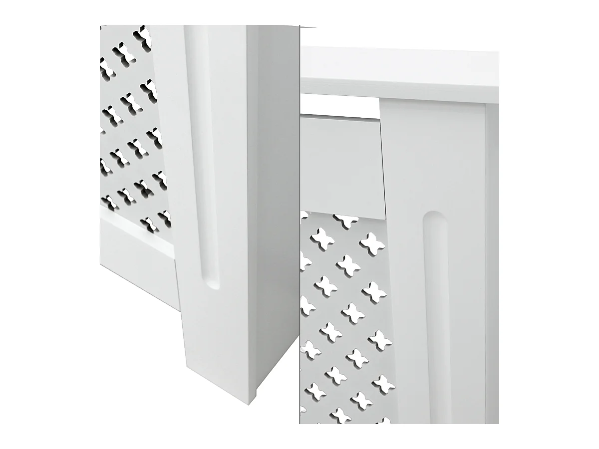 ECD Germany Cubierta para radiador 78x19x82cm MDF lacado blanco diseño nido de abejas mueble protector vintage acabado mate para calefacción de pared