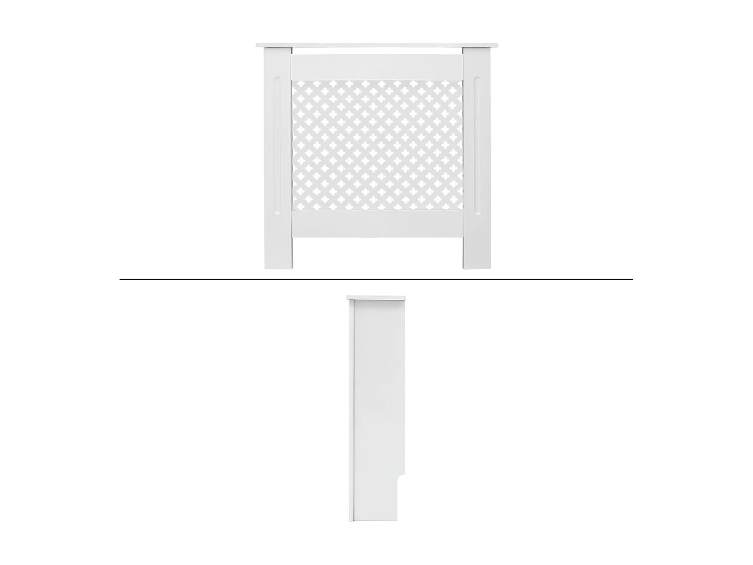 Cache-radiateur 78x19x82 cm blanc à lattes croisées avec une surface d'étagère habillage robuste en bois MDF matériel de montage mural inclus