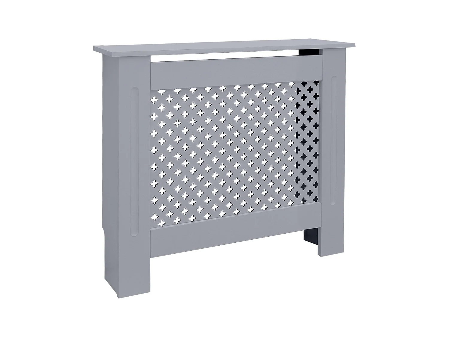 Cache-radiateur 78x19x82 cm gris à lattes croisées avec une surface d'étagère habillage robuste en bois MDF matériel de montage mural inclus