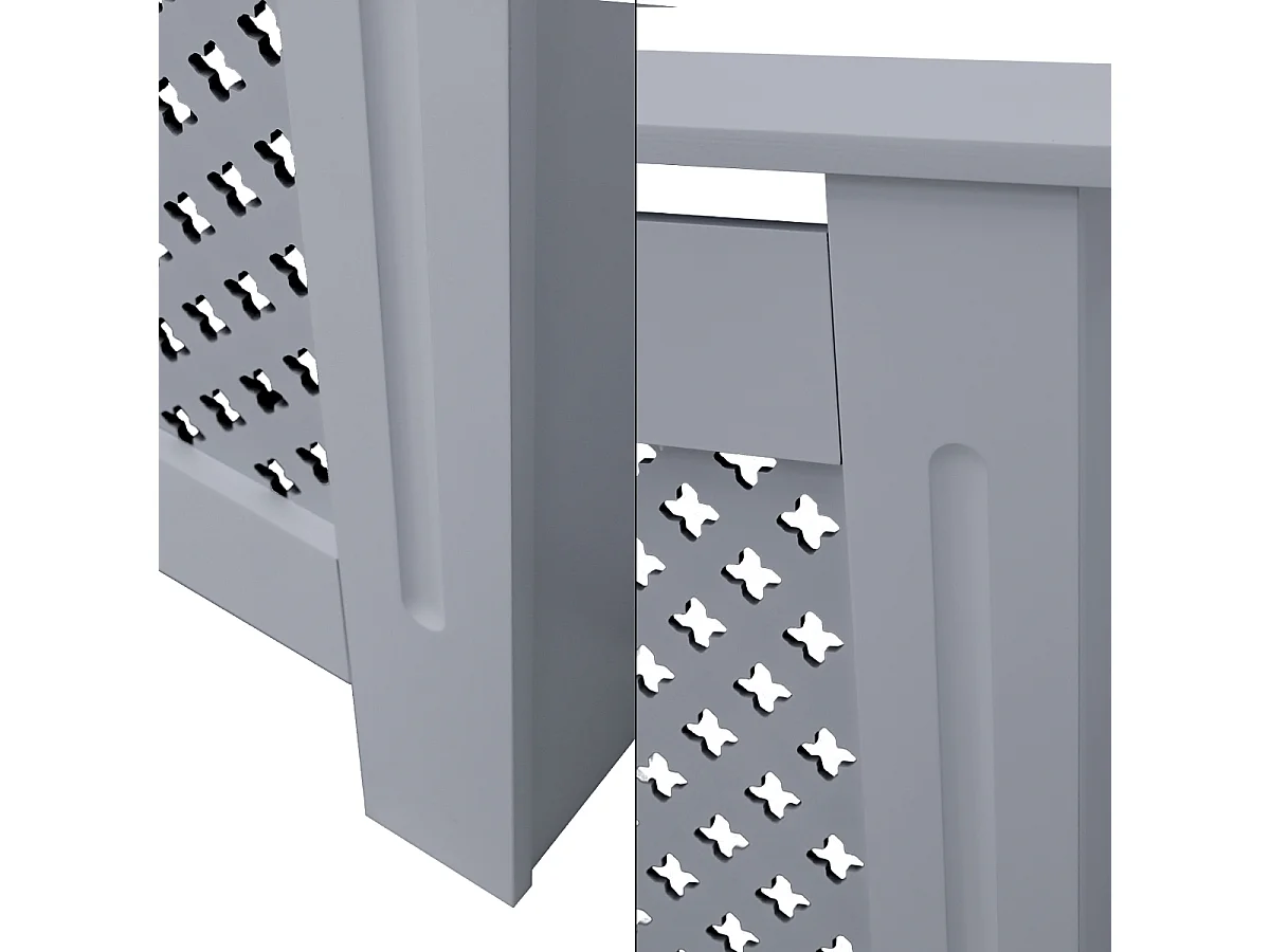 ECD Germany Copritermosifone in legno MDF laccato grigio 78x19x82 cm con motivo a nido d'ape piano d'appoggio copertura protettiva per radiatore