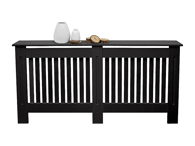 ECD Germany Copritermosifone in legno MDF nero 152x19x82 cm stile casa di campagna con piano d'appoggio copertura protettiva per radiatore