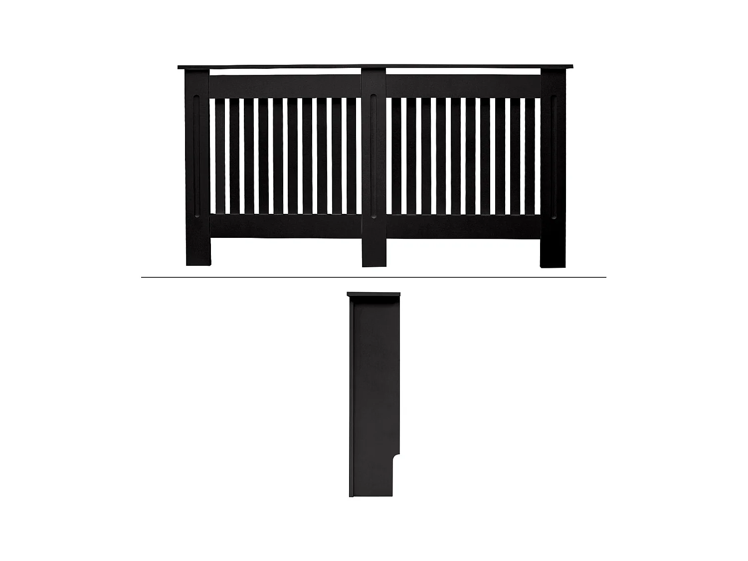 ECD Germany Cubierta para radiador 152x19x82cm MDF lacado negro diseño de láminas mueble protector vintage con acabado mate para calefacción de pared