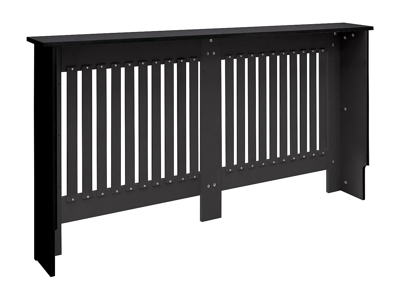 Cache-radiateur 152x19x82 cm noir à lattes verticales avec une surface d'étagère habillage robuste en bois MDF matériel de montage mural inclus