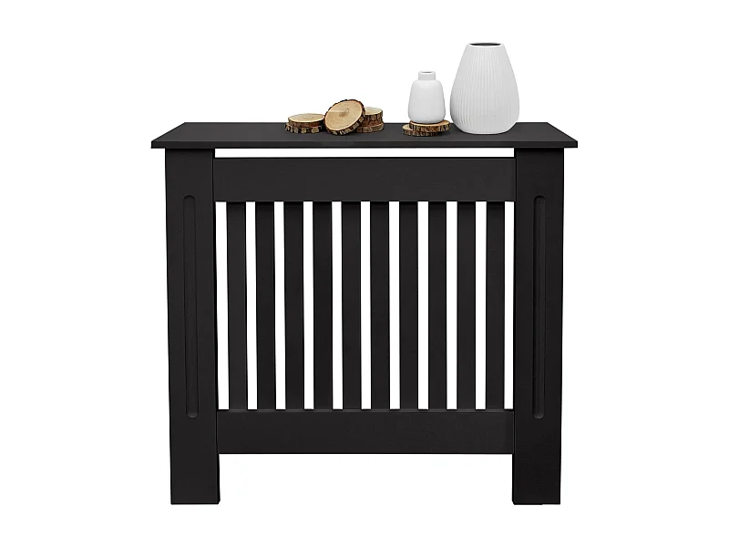 ECD Germany Cubierta para radiador 78x19x82cm MDF lacado negro diseño de láminas mueble protector vintage acabado mate para calefacción de pared