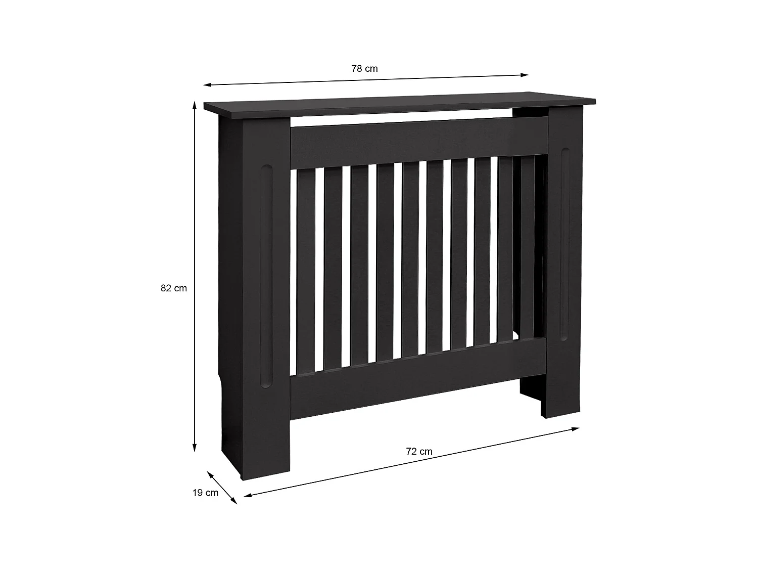 ECD Germany Cubierta para radiador 78x19x82cm MDF lacado negro diseño de láminas mueble protector vintage acabado mate para calefacción de pared