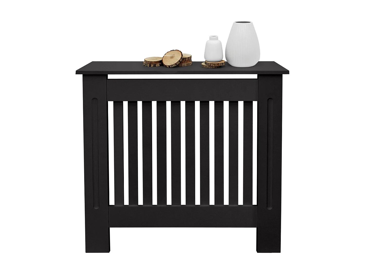 ECD Germany Copritermosifone in legno MDF nero 78x19x82 cm stile casa di campagna con piano d'appoggio copertura protettiva per radiatore