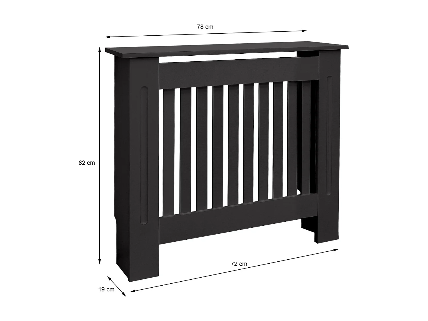 ECD Germany Copritermosifone in legno MDF nero 78x19x82 cm stile casa di campagna con piano d'appoggio copertura protettiva per radiatore