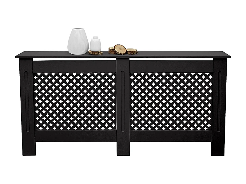 ECD Germany Copritermosifone in legno MDF nero 152x19x82 cm con motivo a nido d'ape piano d'appoggio copertura protettiva per radiatore