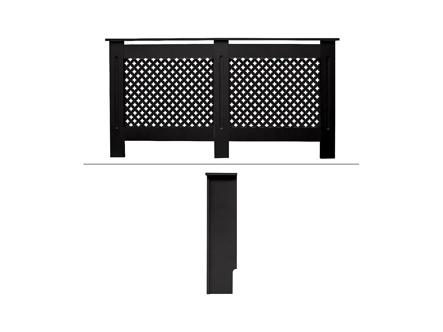 ECD Germany Cubierta para radiador 152x19x82cm MDF lacado negro diseño nido de abejas mueble protector vintage acabado mate para calefacción de pared