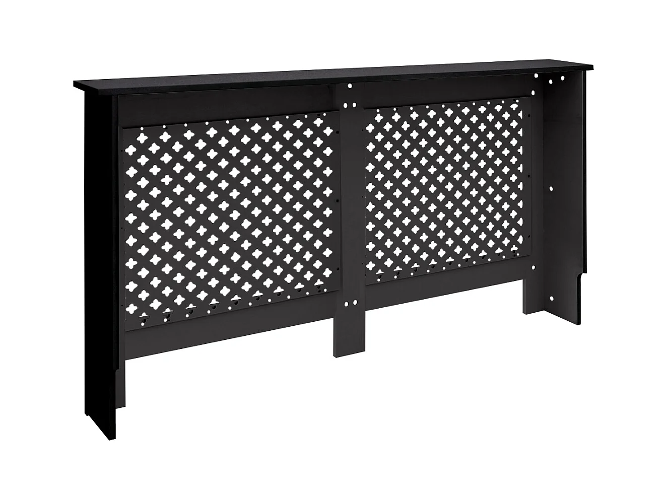 ECD Germany Cubierta para radiador 152x19x82cm MDF lacado negro diseño nido de abejas mueble protector vintage acabado mate para calefacción de pared