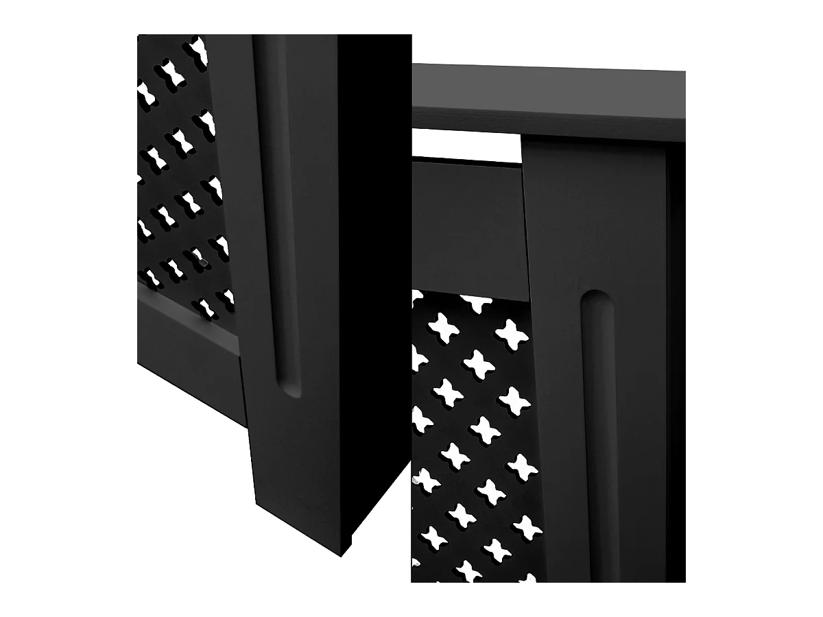 ECD Germany Cubierta para radiador 152x19x82cm MDF lacado negro diseño nido de abejas mueble protector vintage acabado mate para calefacción de pared