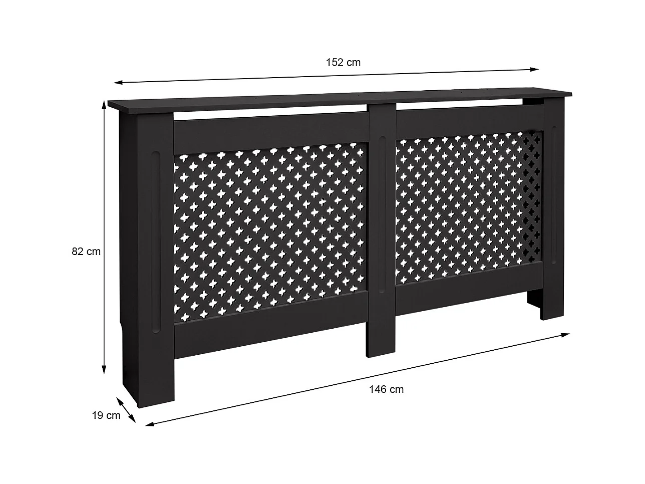 ECD Germany Cubierta para radiador 152x19x82cm MDF lacado negro diseño nido de abejas mueble protector vintage acabado mate para calefacción de pared