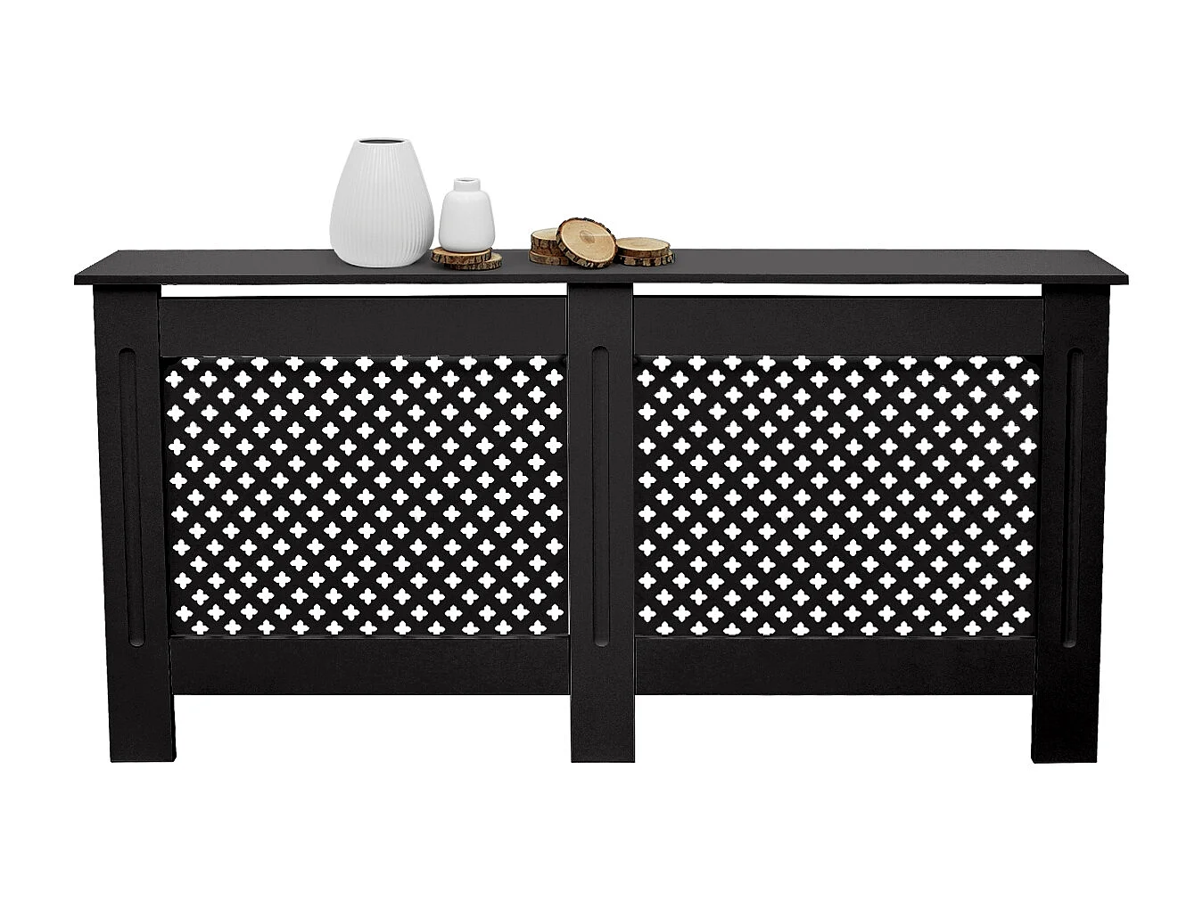 ECD Germany Copritermosifone in legno MDF nero 152x19x82 cm con motivo a nido d'ape piano d'appoggio copertura protettiva per radiatore