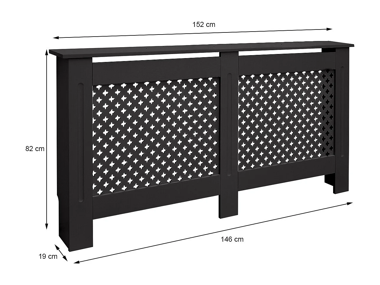 ECD Germany Copritermosifone in legno MDF nero 152x19x82 cm con motivo a nido d'ape piano d'appoggio copertura protettiva per radiatore