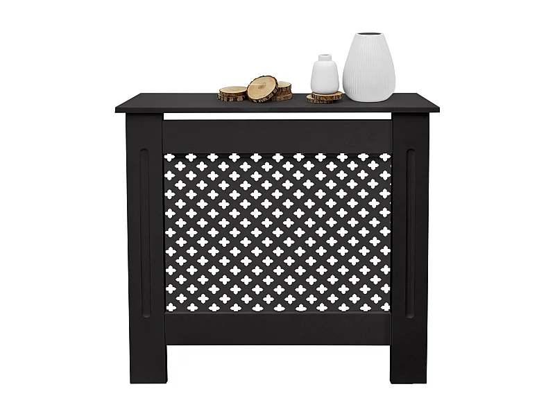 ECD Germany Cubierta para radiador 78x19x82cm MDF lacado negro diseño nido de abejas mueble protector vintage acabado mate para calefacción de pared