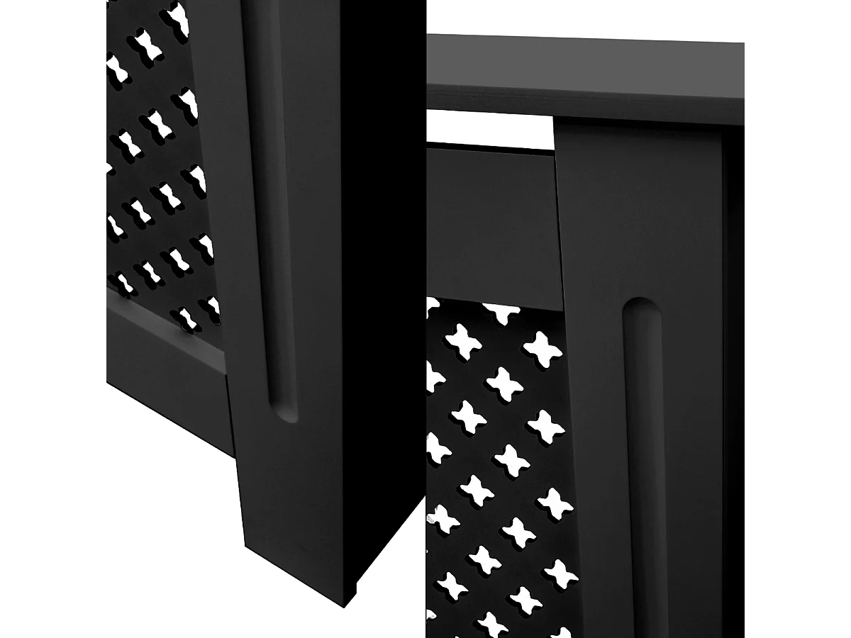 ECD Germany Cubierta para radiador 78x19x82cm MDF lacado negro diseño nido de abejas mueble protector vintage acabado mate para calefacción de pared