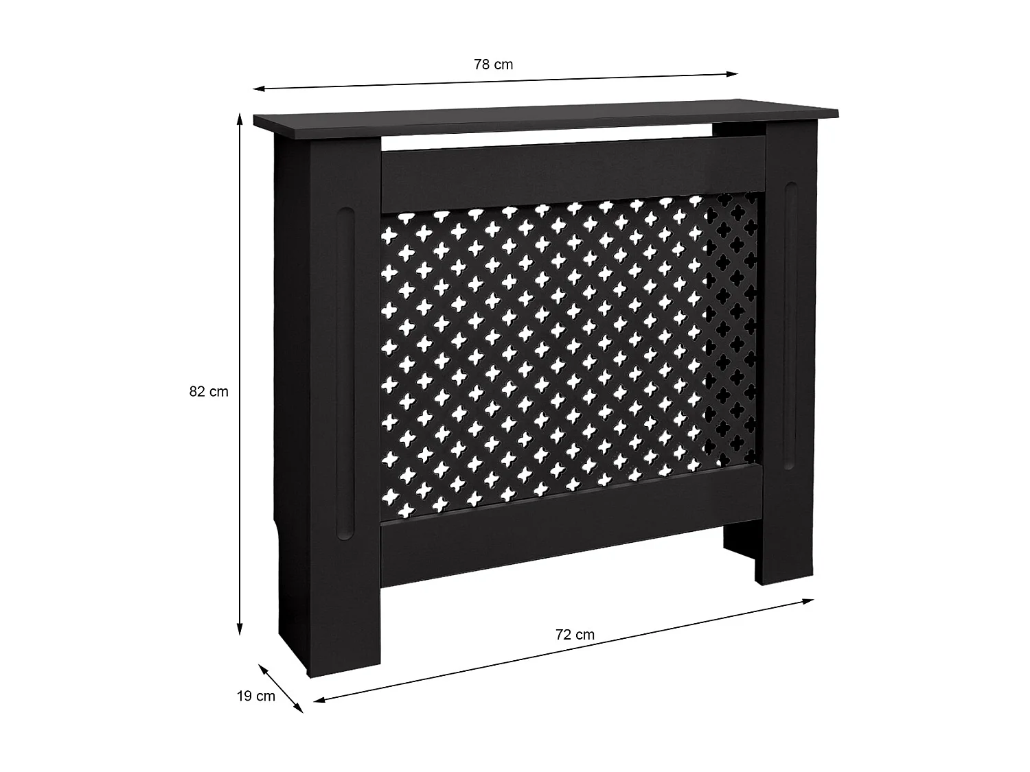 ECD Germany Cubierta para radiador 78x19x82cm MDF lacado negro diseño nido de abejas mueble protector vintage acabado mate para calefacción de pared