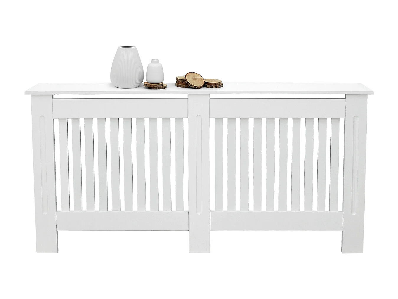 ECD Germany Copritermosifone in legno MDF bianco 152x19x82 cm stile casa di campagna con piano d'appoggio copertura protettiva per radiatore