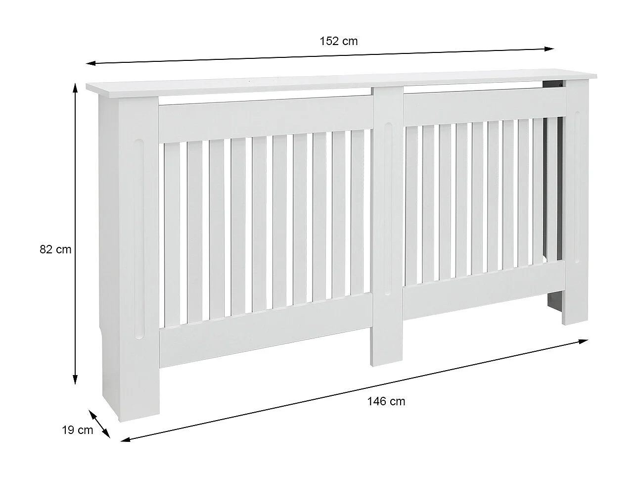 ECD Germany Copritermosifone in legno MDF bianco 152x19x82 cm stile casa di campagna con piano d'appoggio copertura protettiva per radiatore