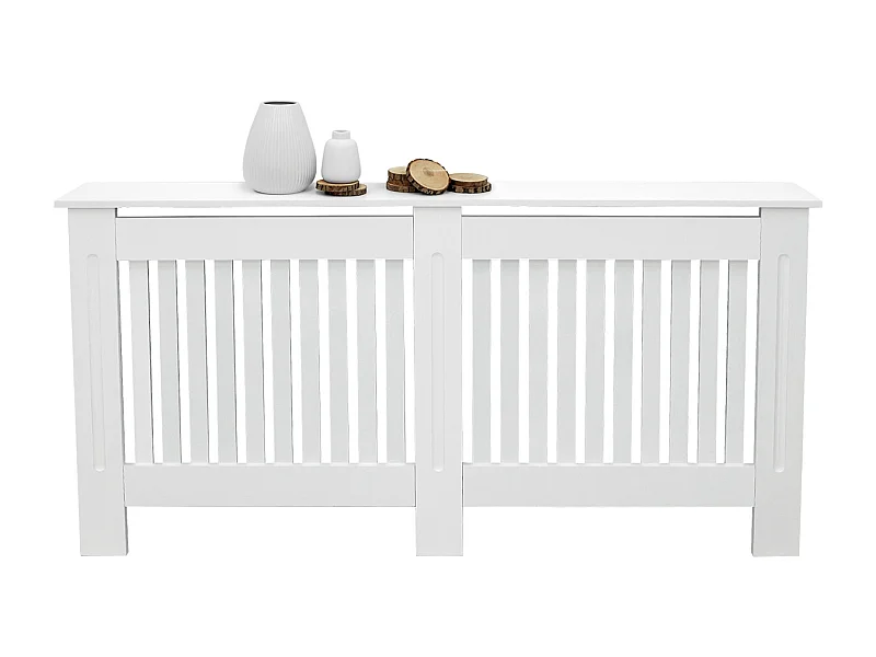 ECD Germany Copritermosifone in legno MDF bianco 152x19x82 cm stile casa di campagna con piano d'appoggio copertura protettiva per radiatore