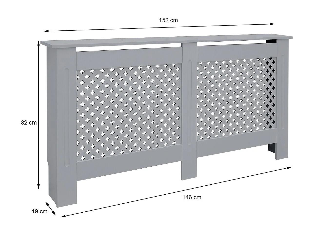 ECD Germany Cubierta para radiador 152x19x82cm MDF lacado gris diseño nido abejas mueble protector vintage con acabado mate para calefacción de pared