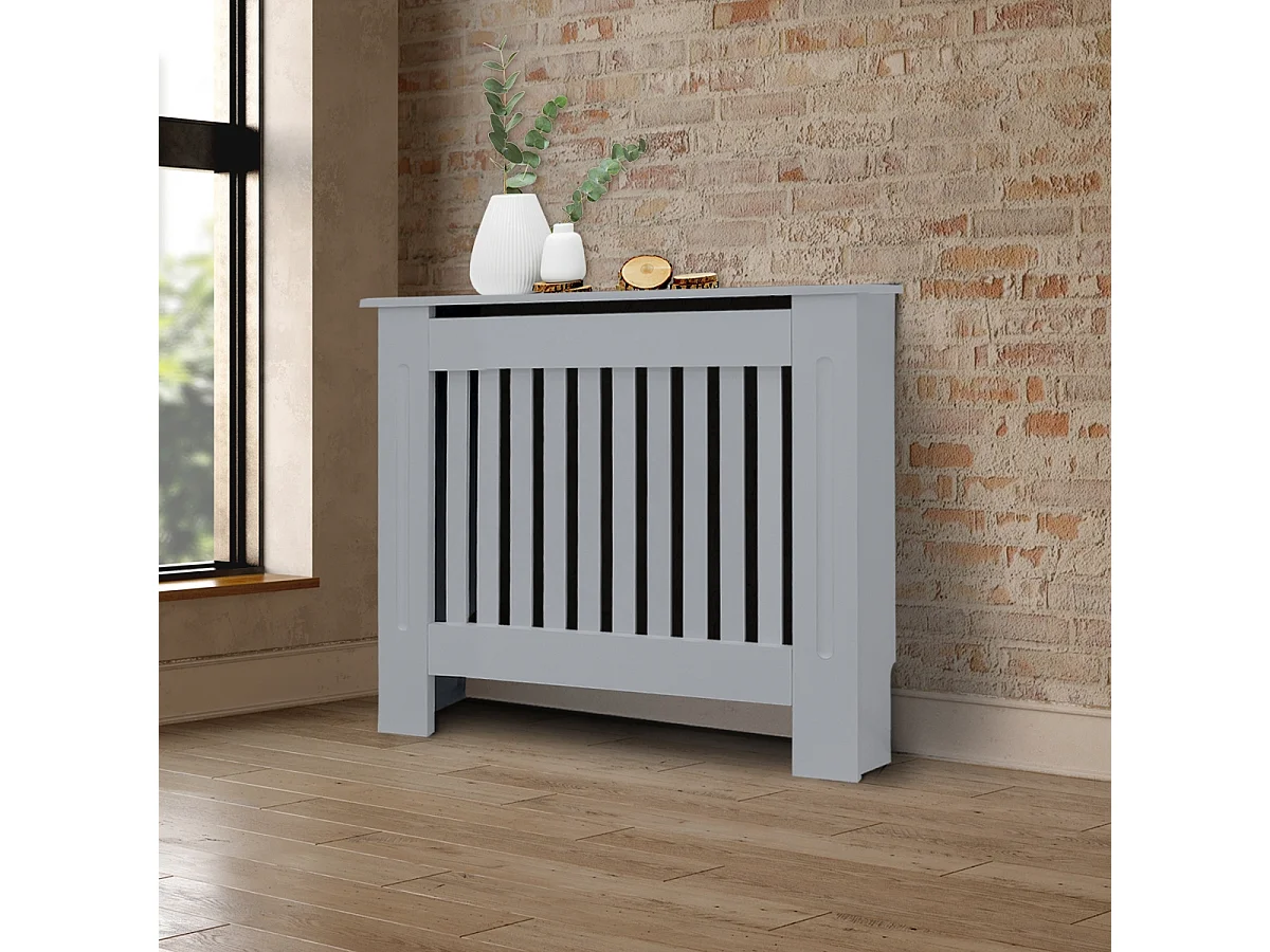 ECD Germany Copritermosifone in legno MDF laccato grigio 78x19x82 cm stile rustico con piano d'appoggio copertura protettiva per radiatore