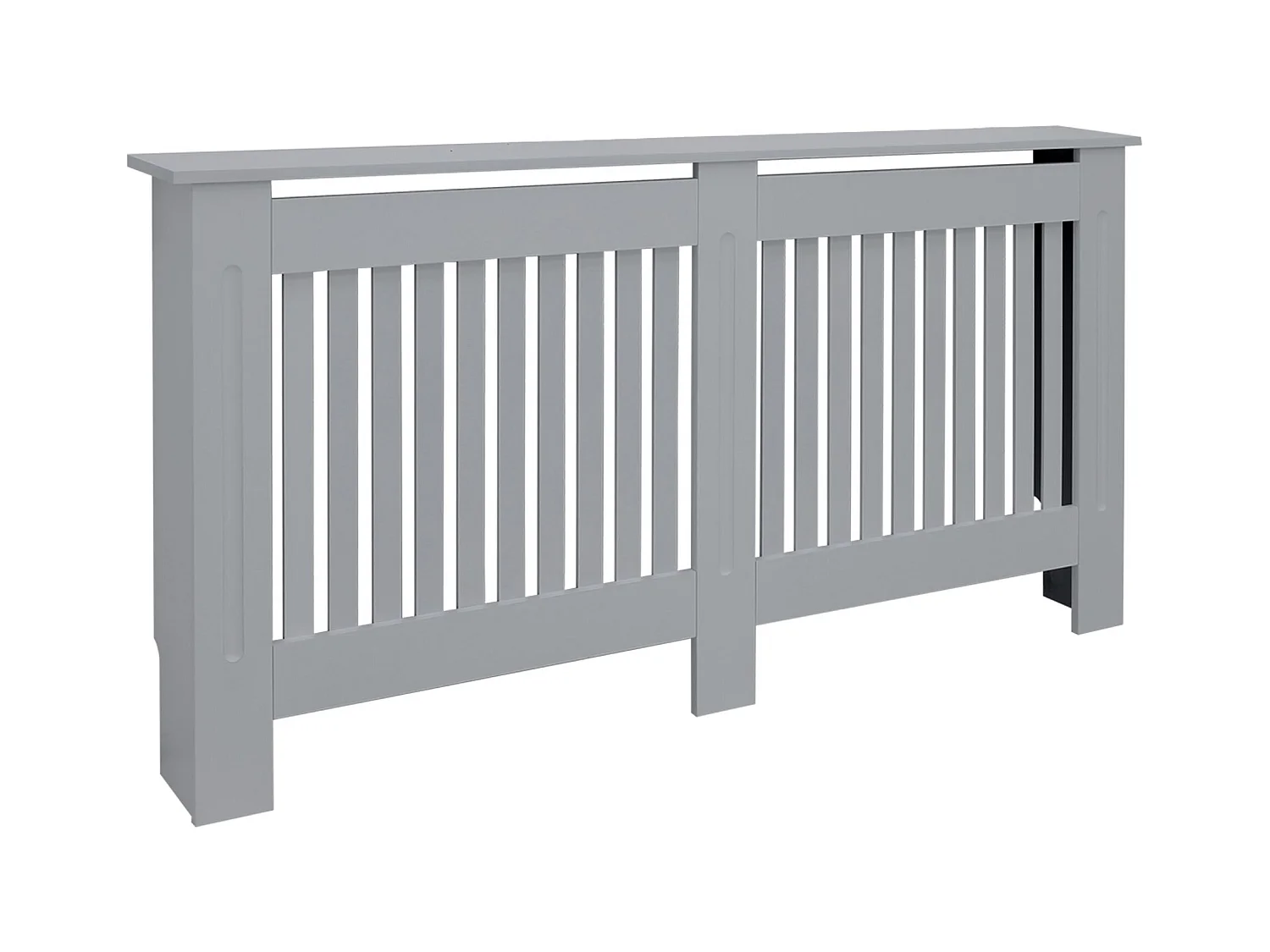 Cache-radiateur 152x19x82 cm gris à lattes verticales avec une surface d'étagère habillage robuste en bois MDF matériel de montage mural inclus