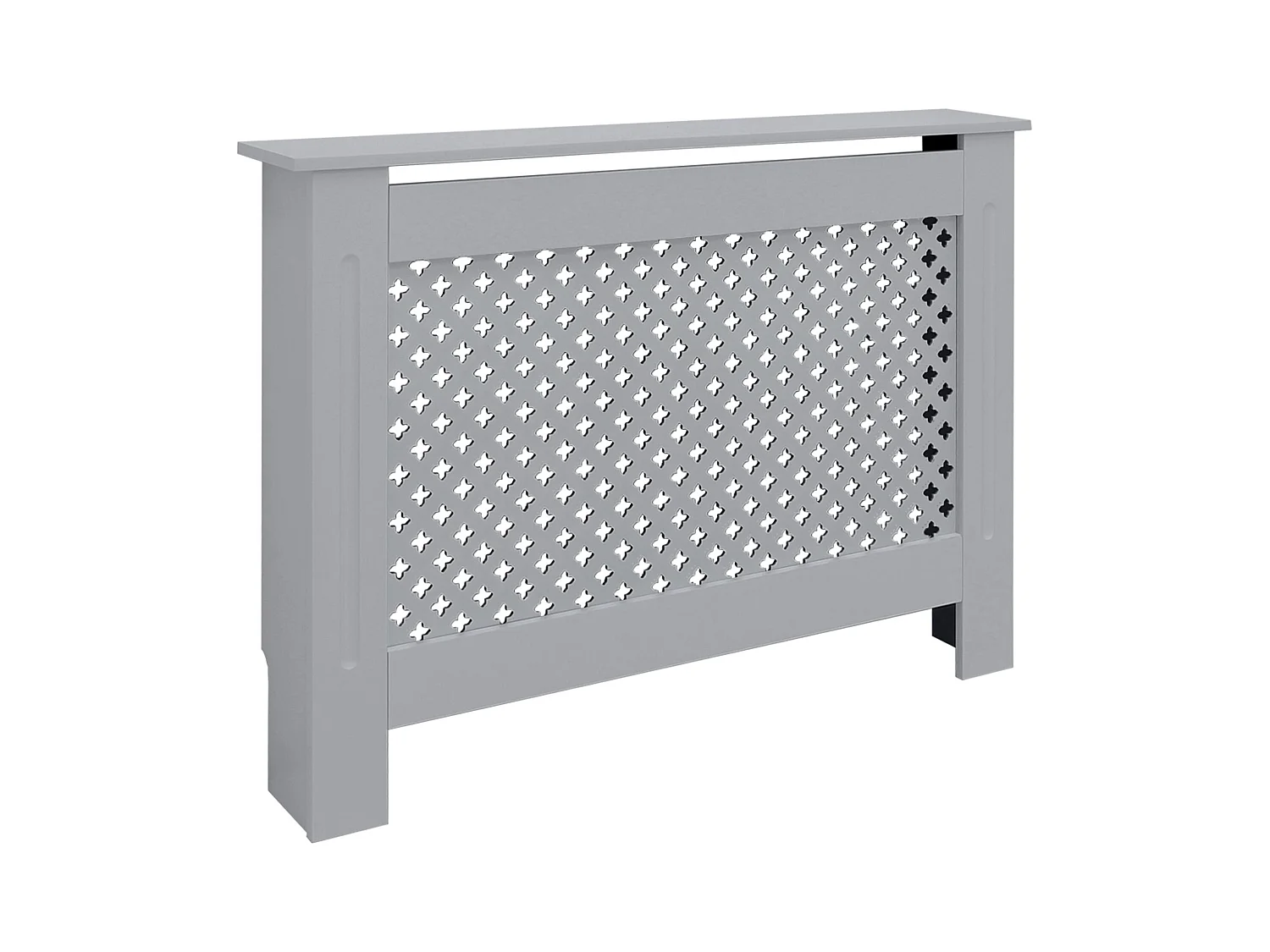 Cache-radiateur 112x19x82 cm gris à lattes croisées avec une surface d'étagère habillage robuste en bois MDF matériel de montage mural inclus