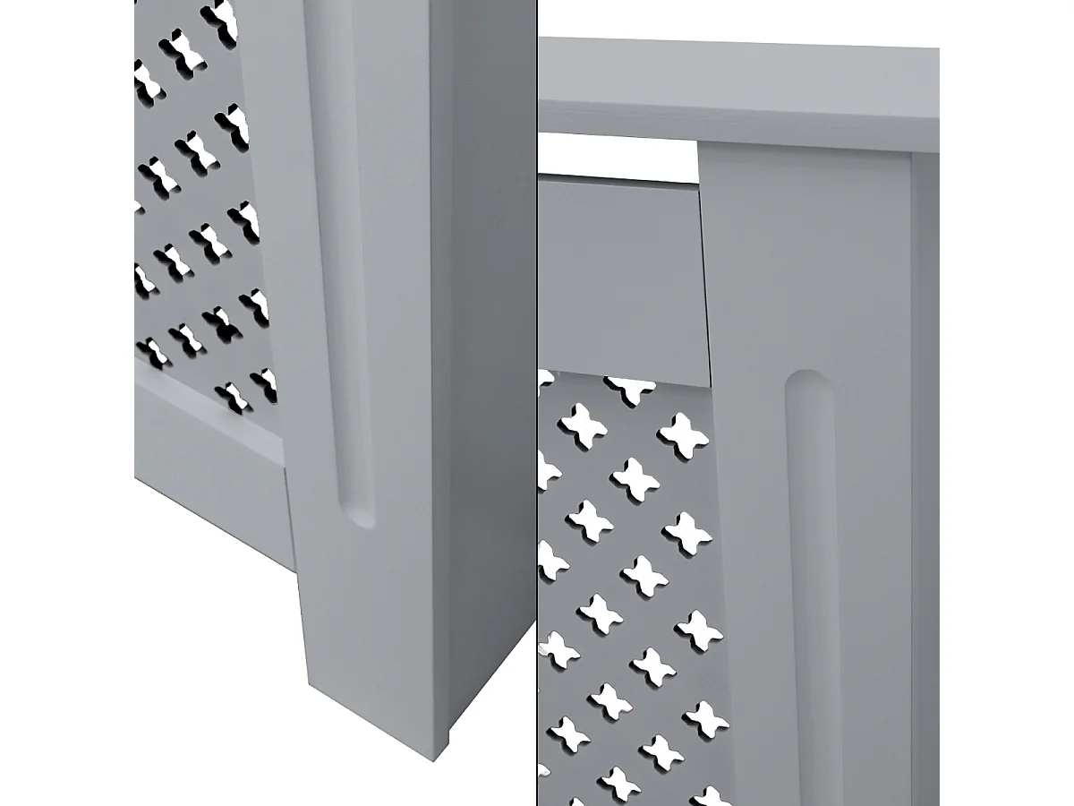 ECD Germany Cubierta para radiador 112x19x82cm MDF lacado gris diseño nido abejas mueble protector vintage con acabado mate para calefacción de pared