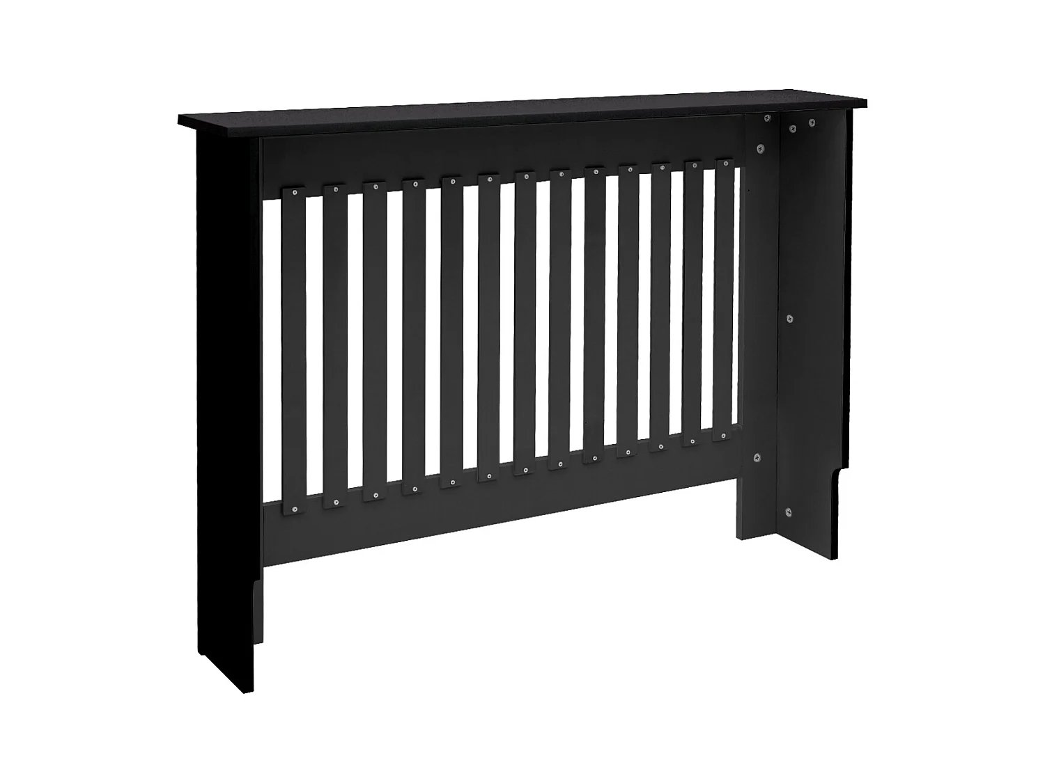 Cache-radiateur 112x19x82 cm noir à lattes verticales avec une surface d'étagère habillage robuste en bois MDF matériel de montage mural inclus