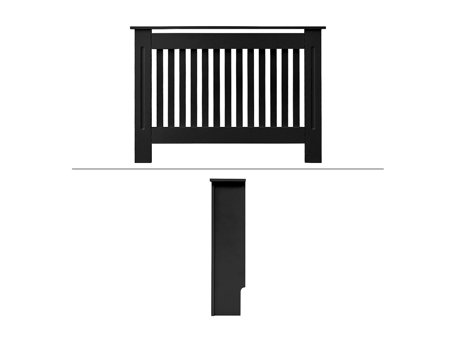 Cache-radiateur 112x19x82 cm noir à lattes verticales avec une surface d'étagère habillage robuste en bois MDF matériel de montage mural inclus