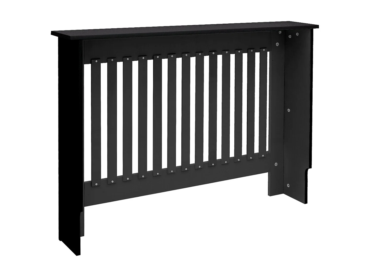 Cache-radiateur 112x19x82 cm noir à lattes verticales avec une surface d'étagère habillage robuste en bois MDF matériel de montage mural inclus