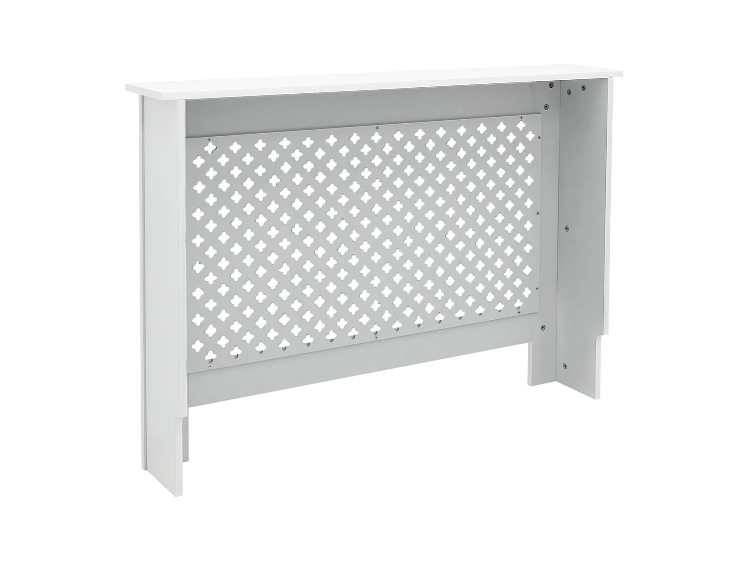 ECD Germany Cubierta para radiador 112x19x82cm MDF lacado blanco diseño nido de abejas mueble protector vintage acabado mate para calefacción de pared