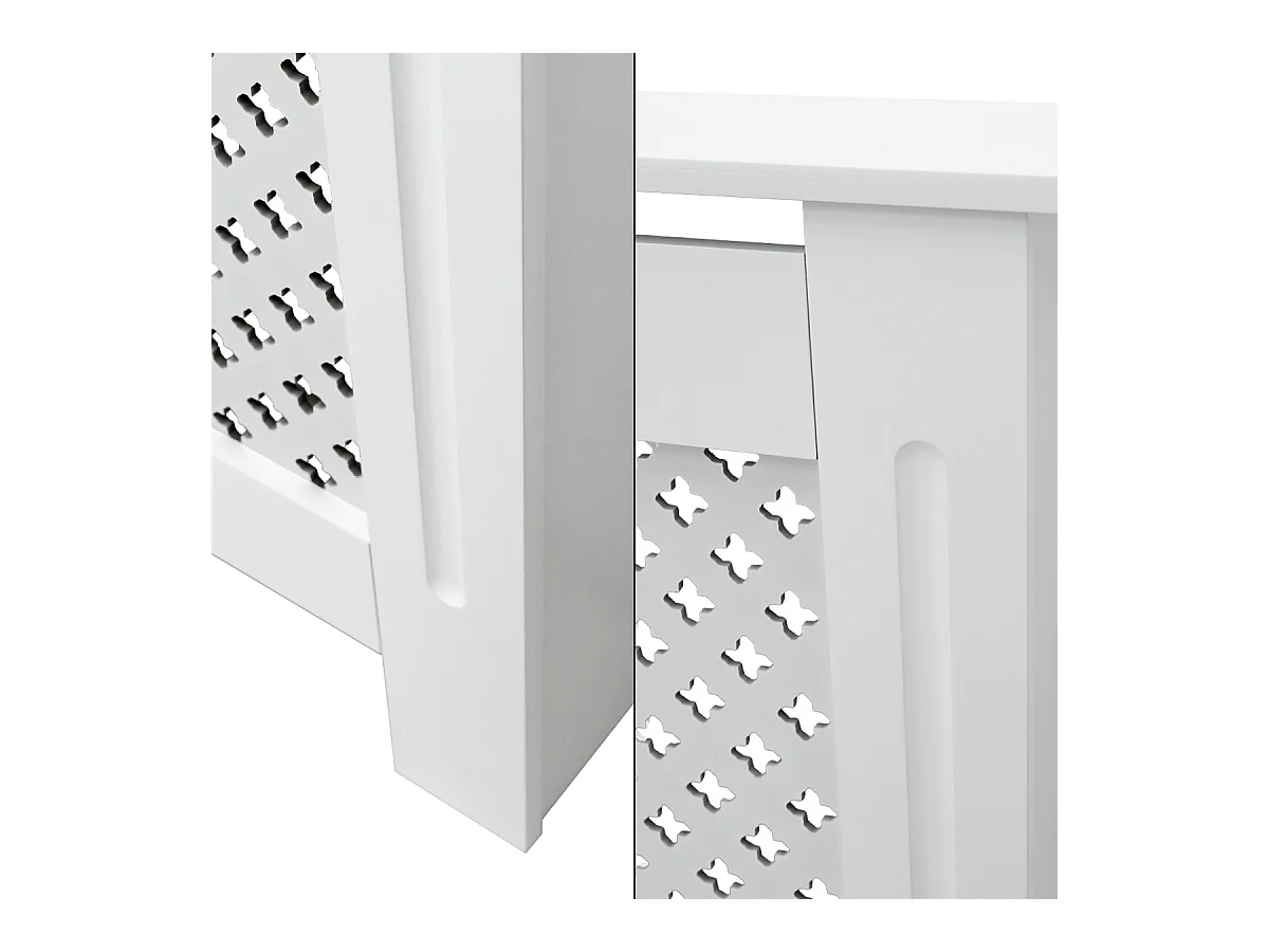 ECD Germany Cubierta para radiador 112x19x82cm MDF lacado blanco diseño nido de abejas mueble protector vintage acabado mate para calefacción de pared