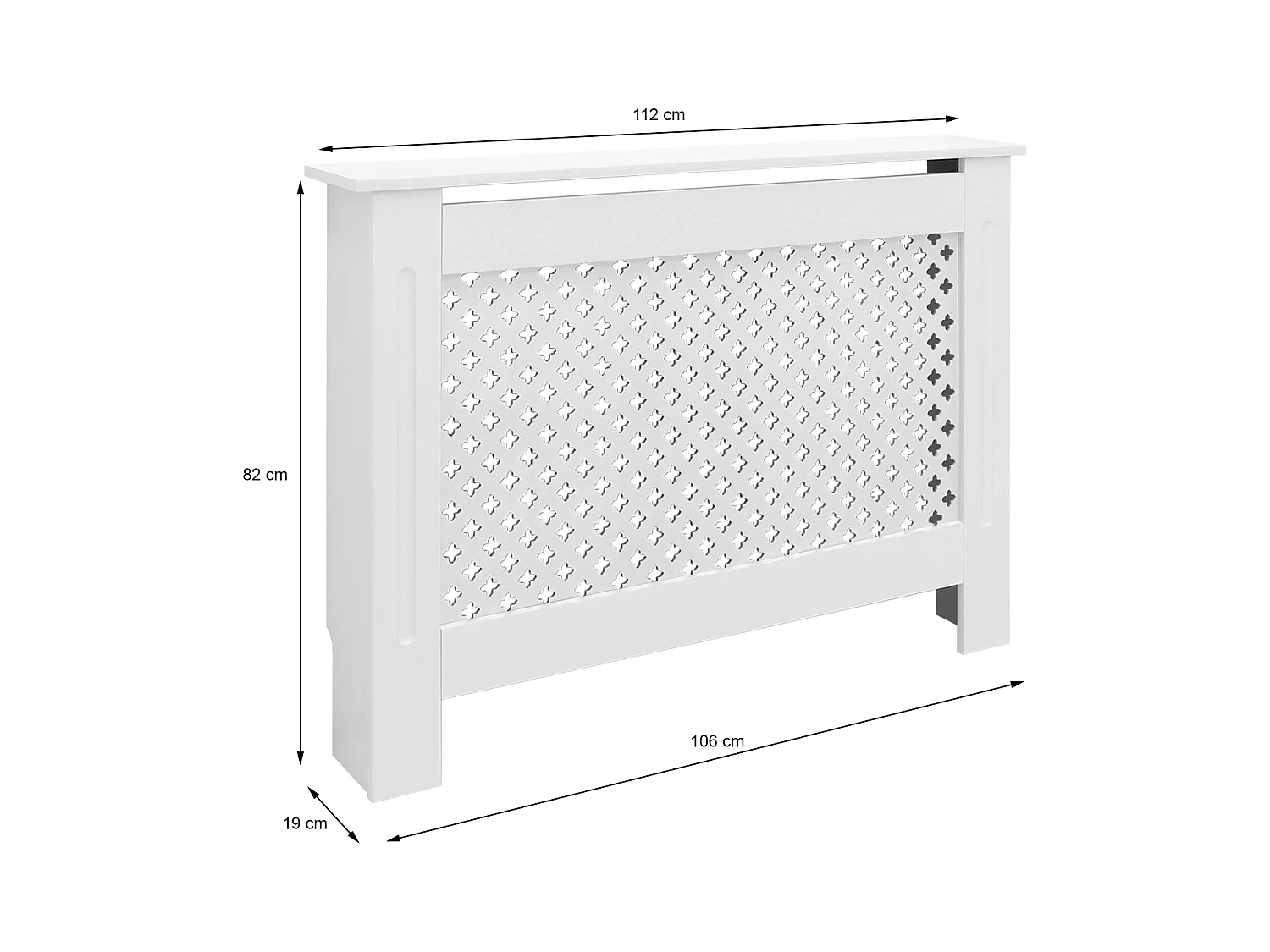 ECD Germany Cubierta para radiador 112x19x82cm MDF lacado blanco diseño nido de abejas mueble protector vintage acabado mate para calefacción de pared