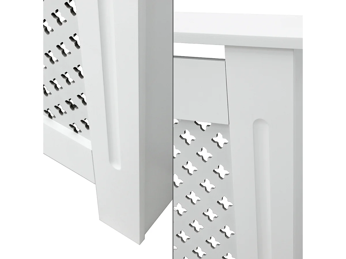 ECD Germany Copritermosifone in legno MDF bianco 112x19x82 cm con motivo a nido d'ape piano d'appoggio copertura protettiva per radiatore