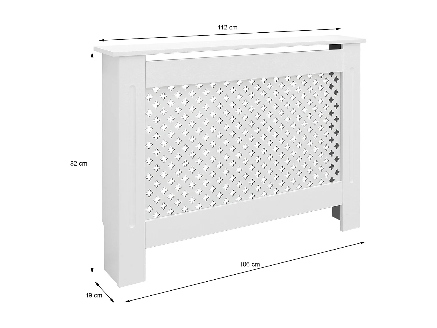 ECD Germany Copritermosifone in legno MDF bianco 112x19x82 cm con motivo a nido d'ape piano d'appoggio copertura protettiva per radiatore