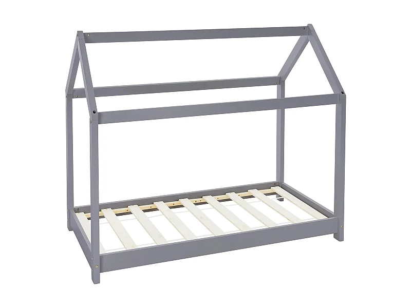 ML-Design Lettino per bambini forma casa con tetto 70x 140 cm, letto Montessori in legno di pino massiccio grigio chiaro, casetta cameretta bimbi