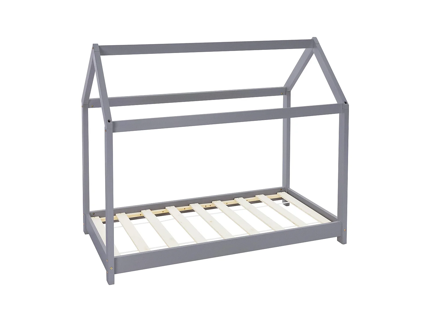 ML-Design Cama infantil 80x160cm color gris claro con listones de madera de pino maciza mobiliario forma de casa tienda de campaña para niños