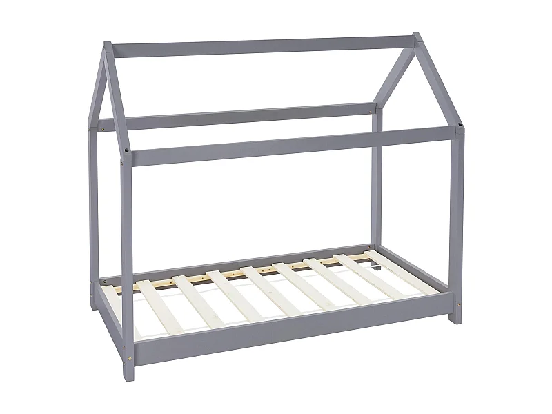 ML-Design Cama infantil 80x160cm color gris claro con listones de madera de pino maciza mobiliario forma de casa tienda de campaña para niños