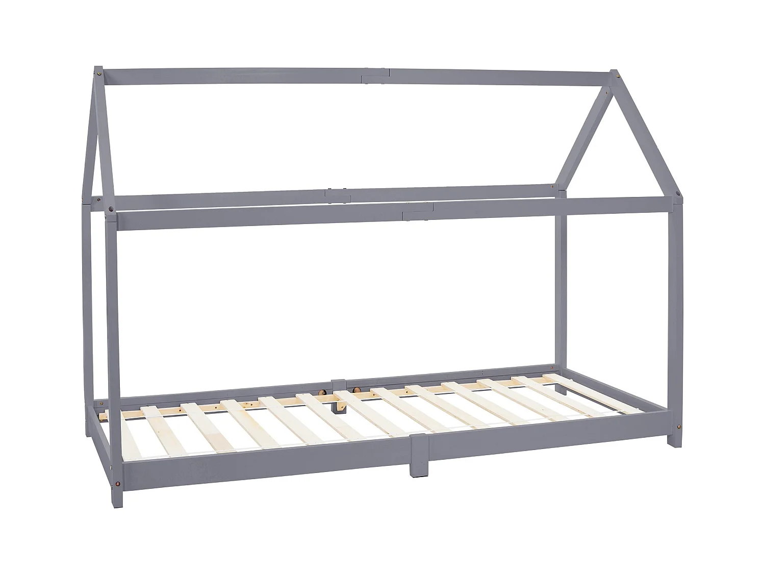 ML-Design Cama infantil 90 x 200 cm color gris claro con listones de madera de pino maciza mobiliario forma de casa tienda de campaña para niños