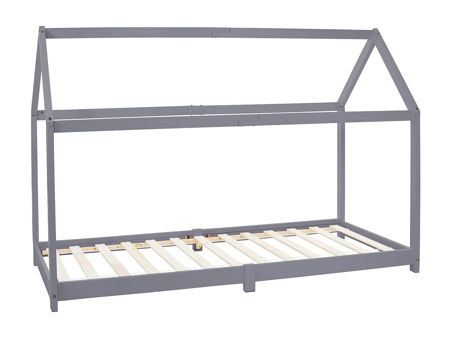 ML-Design Cama infantil 90 x 200 cm color gris claro con listones de madera de pino maciza mobiliario forma de casa tienda de campaña para niños