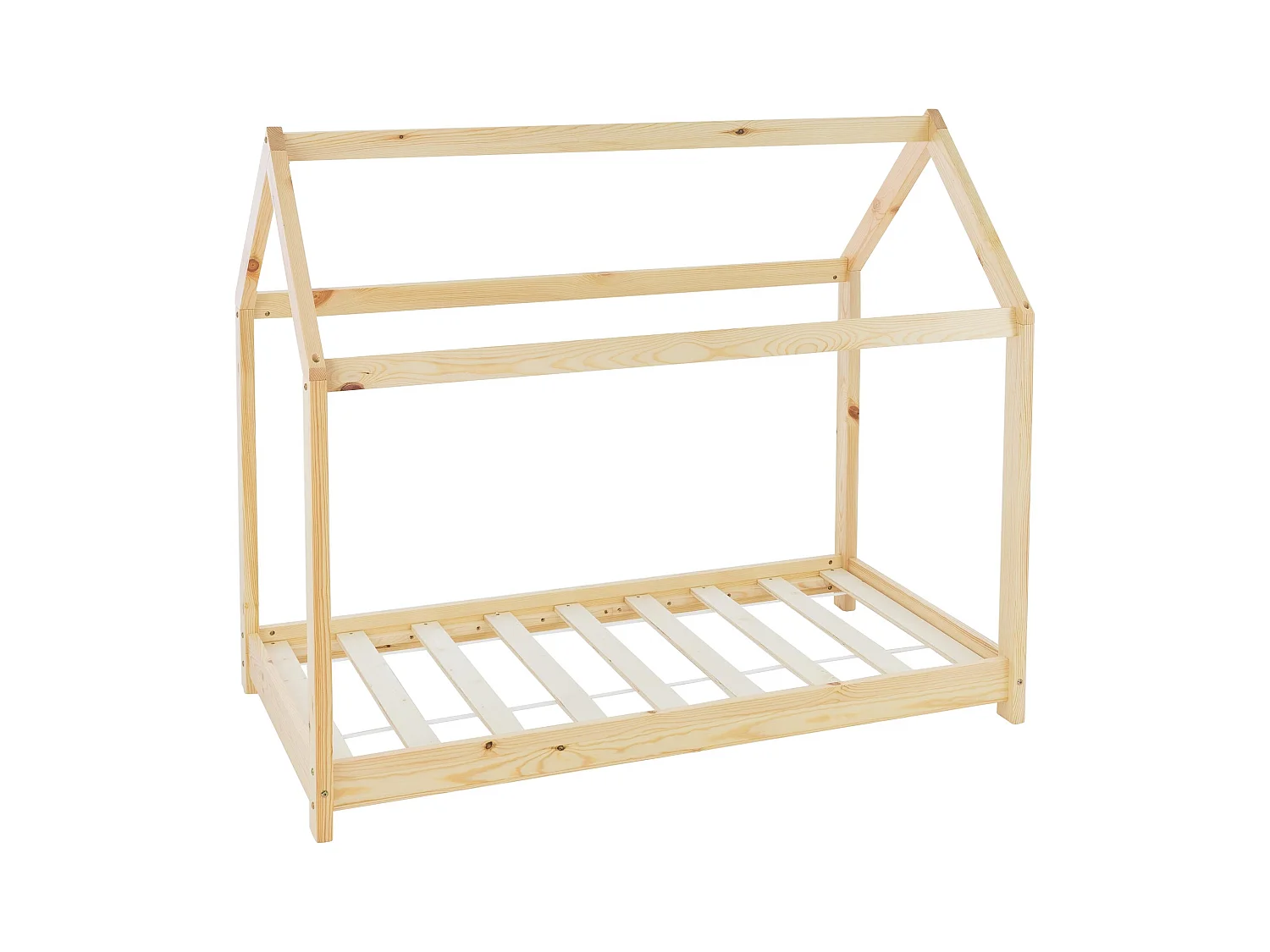 ML-Design Cama infantil 70 x 140 cm color natural con listones de madera de pino maciza mobiliario forma de casa tienda de campaña para niños