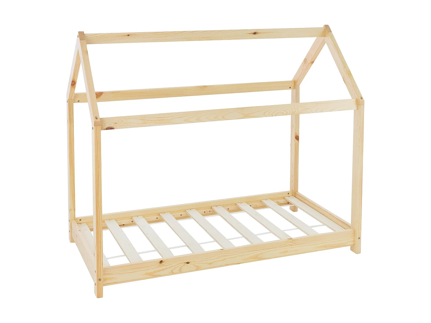 ML-Design Cama infantil 70 x 140 cm color natural con listones de madera de pino maciza mobiliario forma de casa tienda de campaña para niños