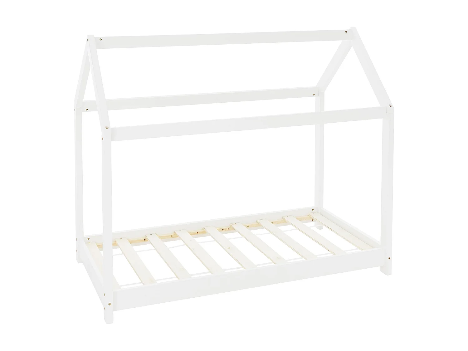 ML-Design Cama infantil 70 x 140 cm color blanco con listones de madera de pino maciza mobiliario forma de casa tienda de campaña para niños