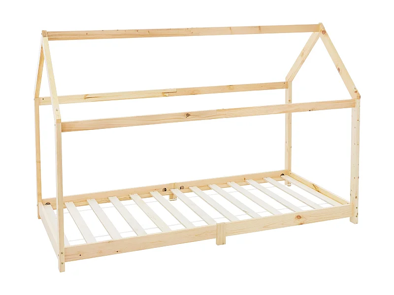 ML-Design Cama infantil 90x200cm color natural con listones de madera de pino maciza mobiliario forma de casa tienda de campaña para niños